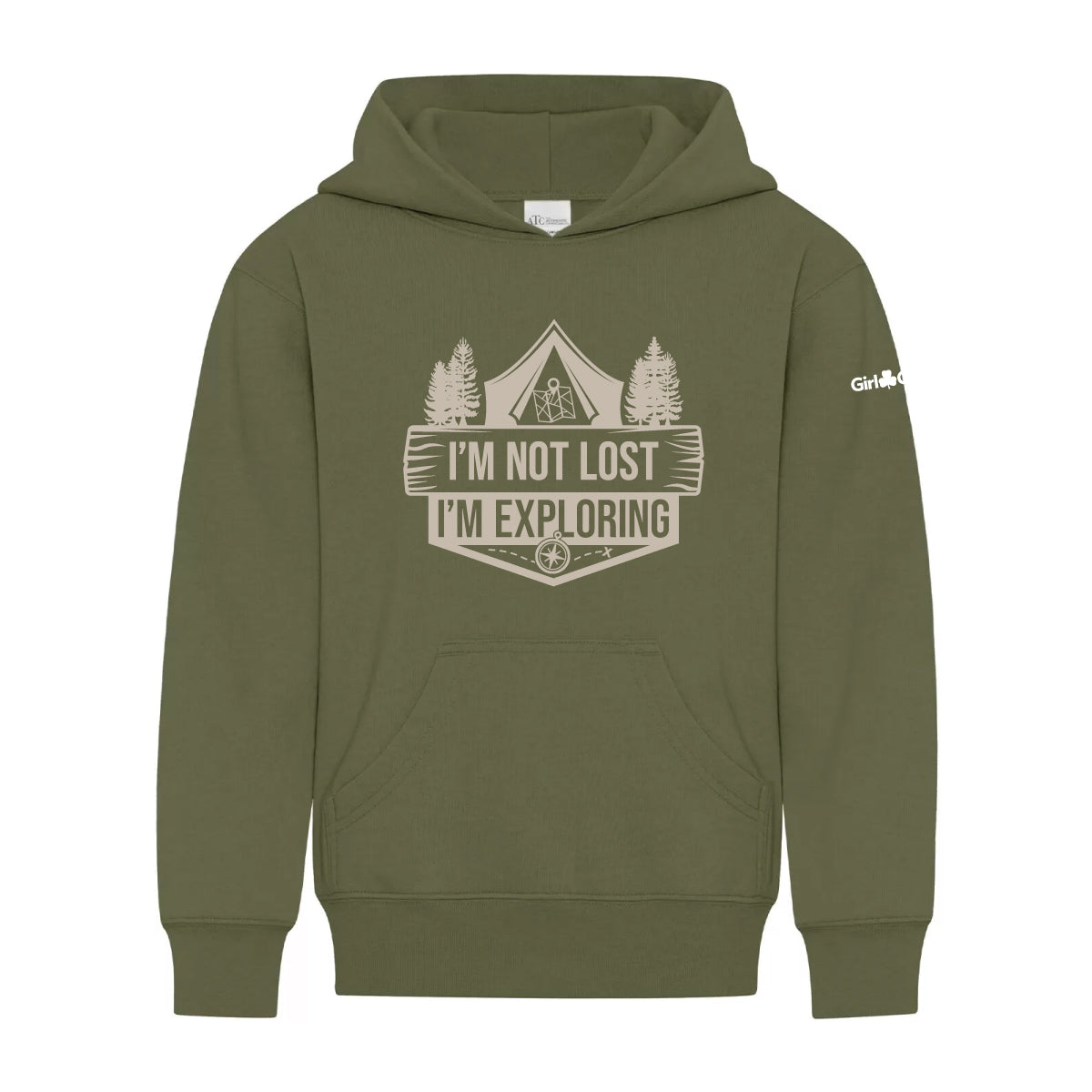 I'M NOT LOST, I'M EXPLORING - YOUTH PULLOVER HOODIE - MILITARY GREEN - ATCY2500