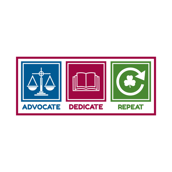 Advocate, Dedicate, Repeat Woven Crest with Adhesive backing