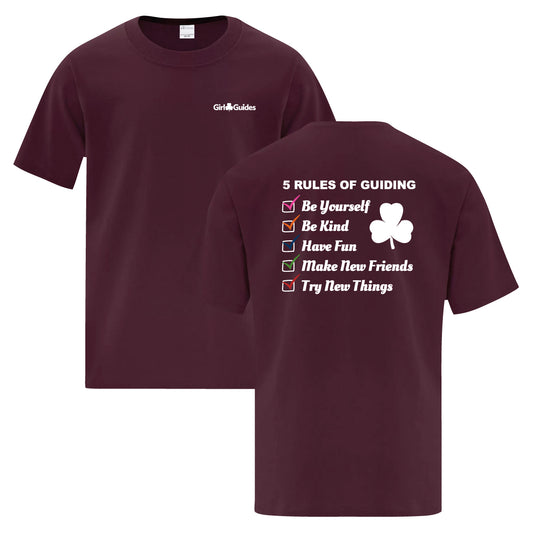 5 RULES OF GUIDING - YOUTH T SHIRT - MAROON - ATC1000Y