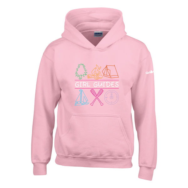 Youth Hoodie - 185B - LIGHT PINK - RETRO OUTLINE