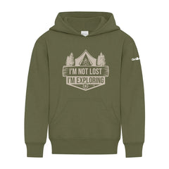 I'M NOT LOST, I'M EXPLORING  - YOUTH PULLOVER HOODIE  - MILITARY GREEN - ATCY2500