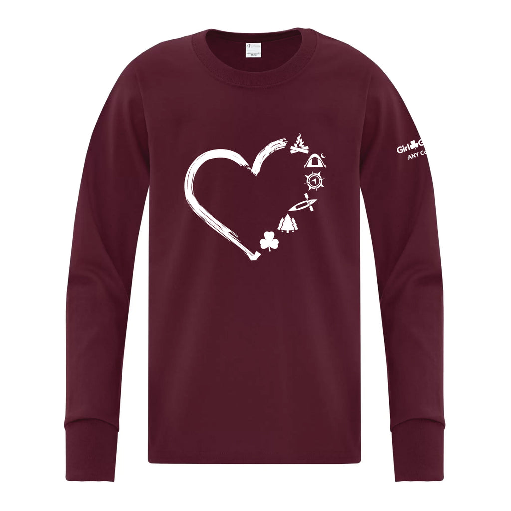 ANY COUNCIL - YOUTH LONG SLEEVE T SHIRT - MAROON - ATC1015Y **PLEASE NOTE:  ANY COUNCIL IS THE COUNCIL NAME FOR ALBERTA, NORTHWEST TERRITORY AND YUKON NOT A CHOICE FOR ANOTHER COUNCIL***