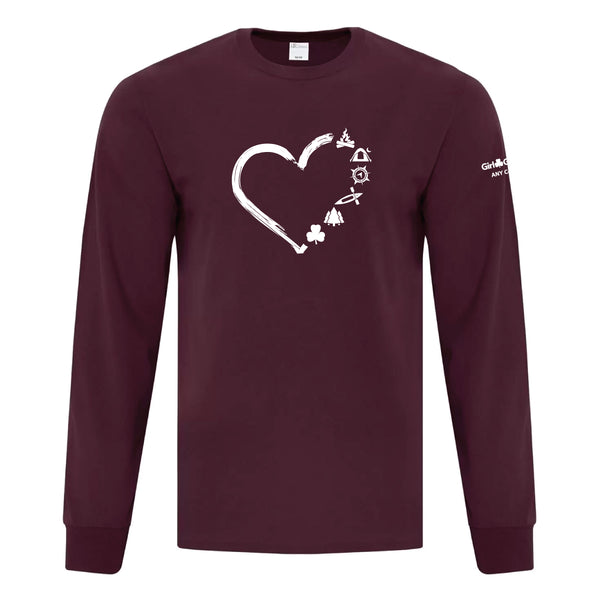 ANY COUNCIL - ADULT LONG SLEEVE T SHIRT- MAROON - ATC1015   **PLEASE NOTE:  ANY COUNCIL IS THE COUNCIL NAME FOR ALBERTA, NORTHWEST TERRITORY AND YUKON NOT A CHOICE FOR ANOTHER COUNCIL***