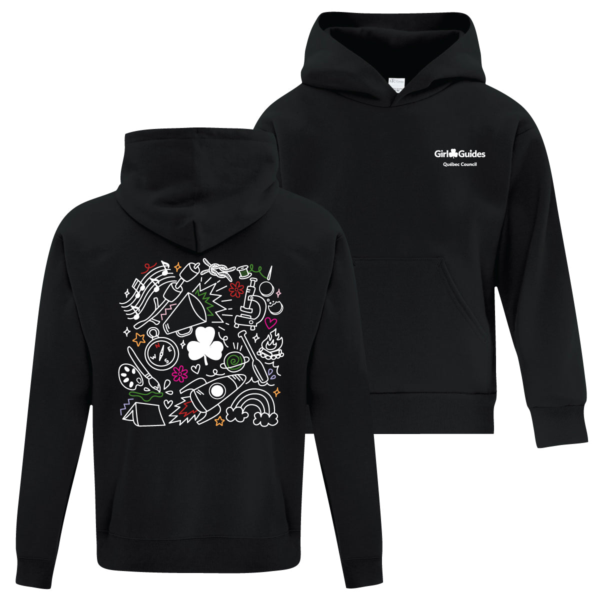 QC COUNCIL COLLAGE - YOUTH PULLOVER HOODIE - BLACK - ATCY2500 - ENGLISH