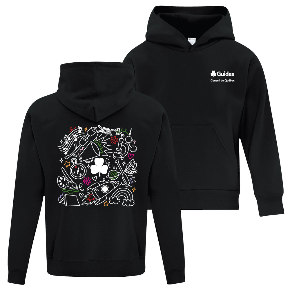 QC COUNCIL COLLAGE - YOUTH PULLOVER HOODIE - BLACK - ATCY2500 - FRENCH