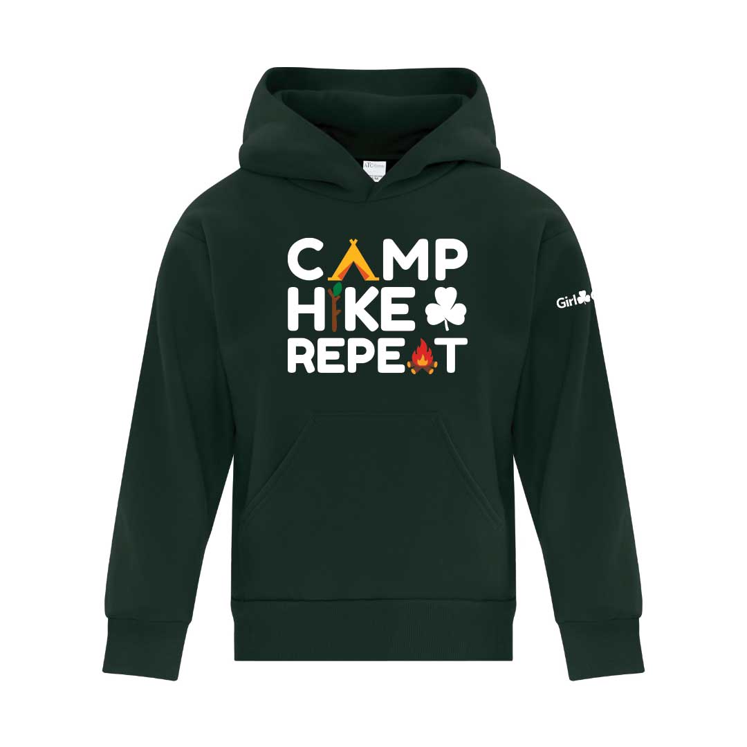 CAMP HIKE REPEAT - YOUTH HOODIE - DARK GREEN - ATCY2500