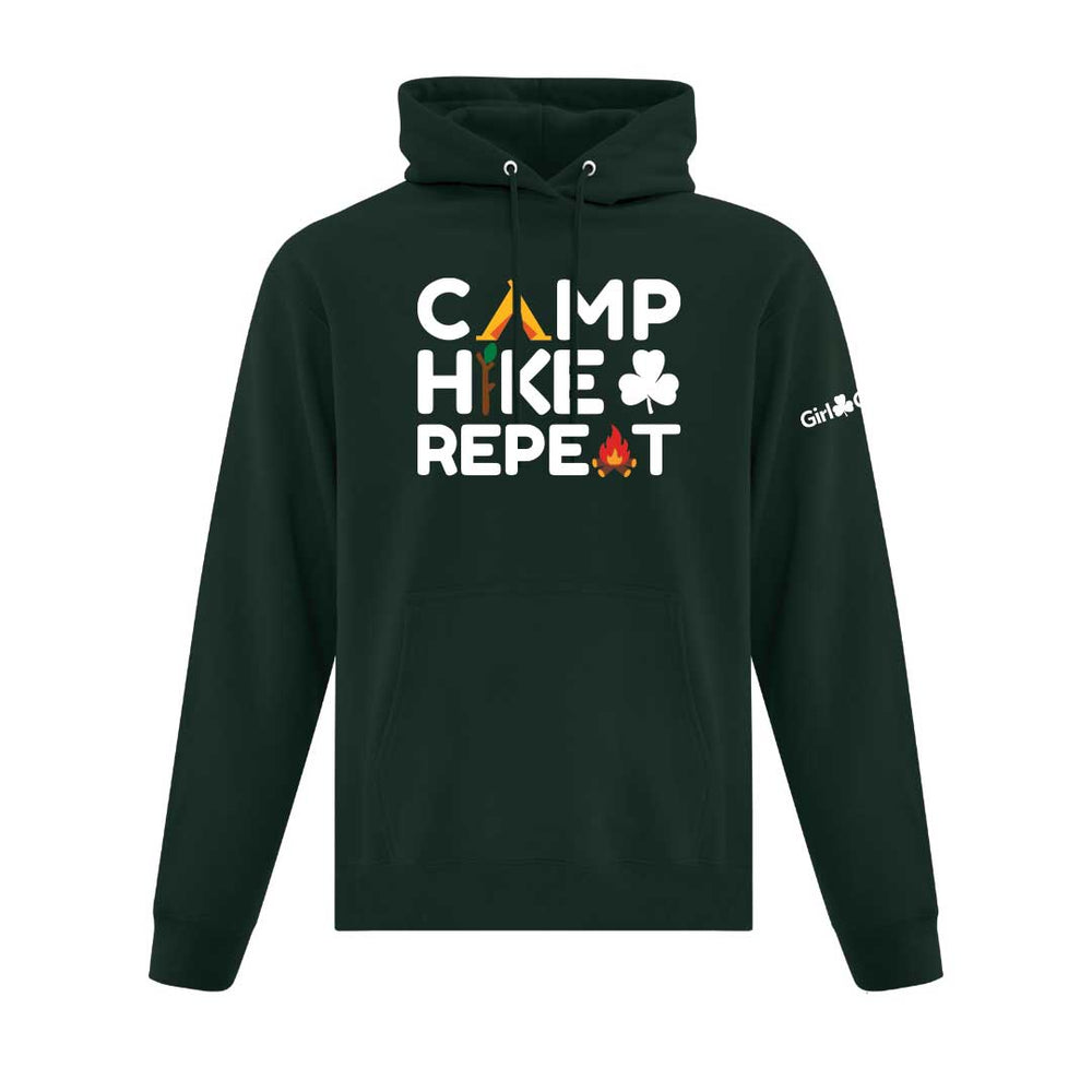 CAMP HIKE REPEAT ADULT HOODIE - DARK GREEN - ATCF2500