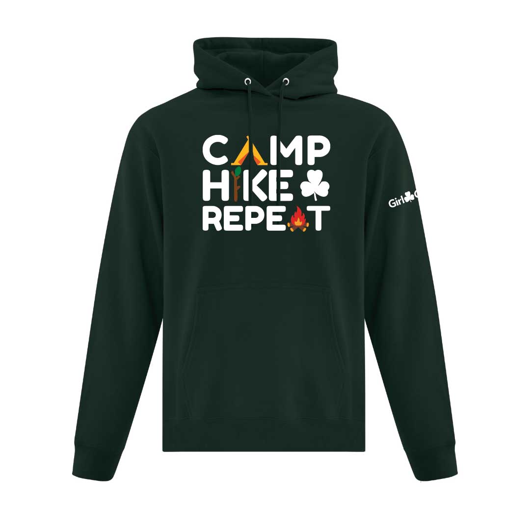CAMP HIKE REPEAT ADULT HOODIE - DARK GREEN - ATCF2500