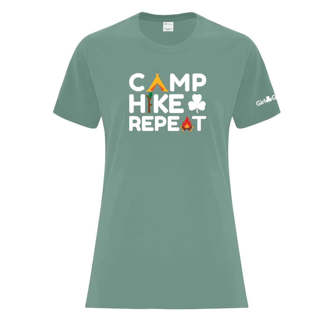 CAMP HIKE REPEAT LADIES T SHIRT - LAUREL GREEN - ATC1000L