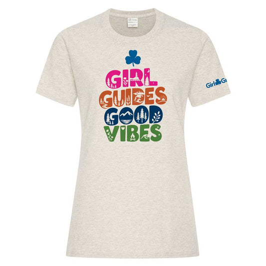 GIRL GUIDES GOOD VIBES LADIES T SHIRT - OATMEAL HEATHER - ATC1000L