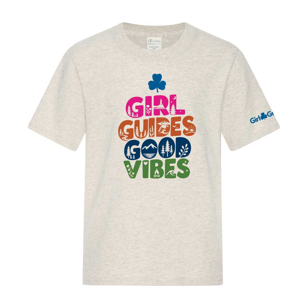GIRL GUIDES GOOD VIBES YOUTH T SHIRT - OATMEAL HEATHER - ATC1000Y