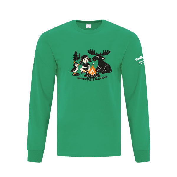 NL COUNCIL - CAMPFIRE MOOSE - ADULT LONG SLEEVE T SHIRT -KELLY GREEN - ATC1015