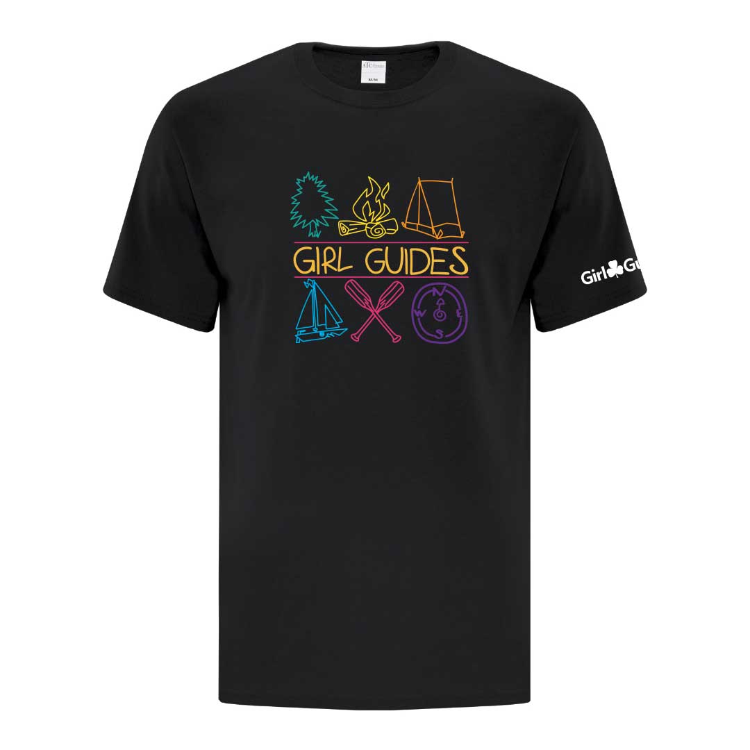 RETRO 1996 GIRL GUIDE ICON DESIGN - ADULT T SHIRT - BLACK - ATC1000 - ENGLISH