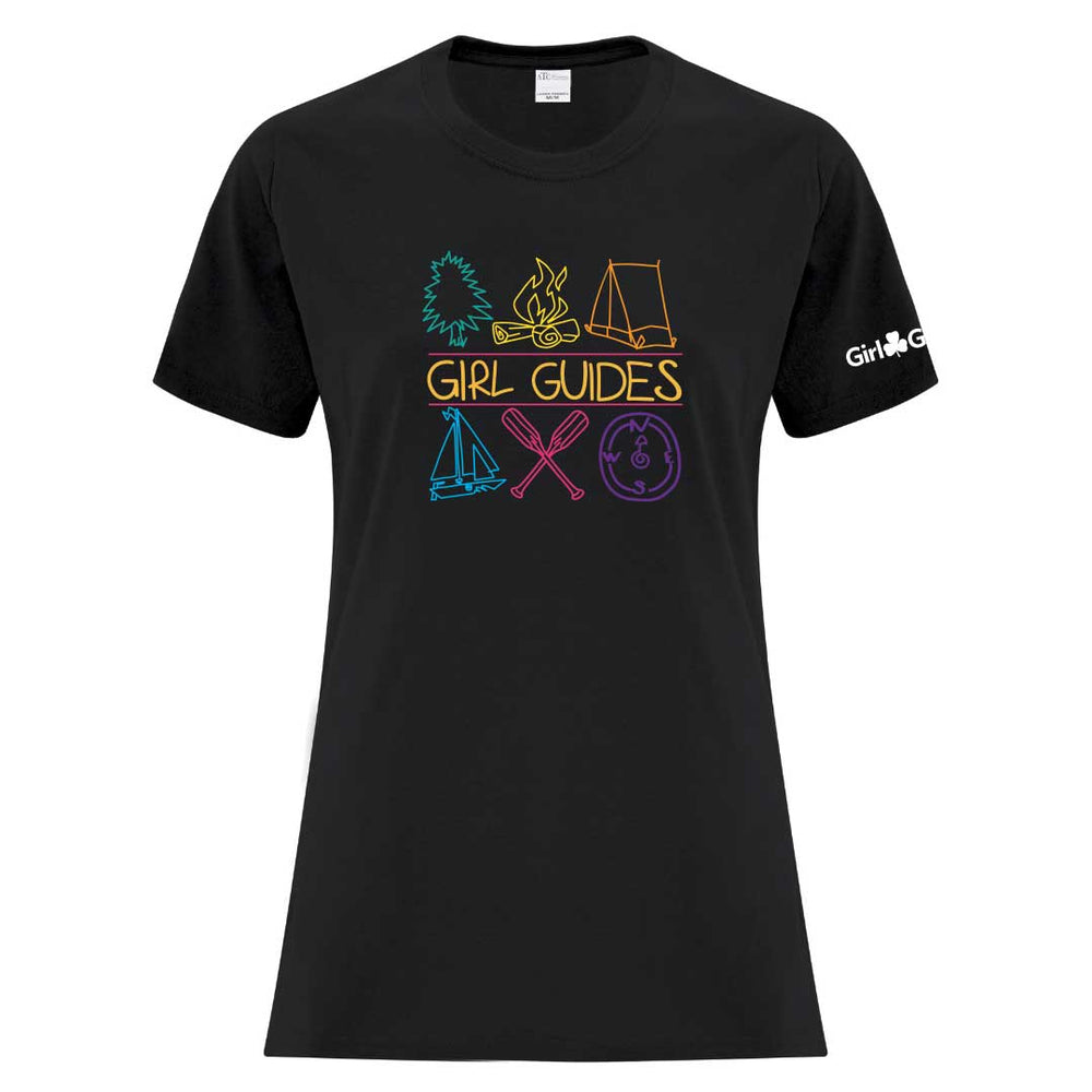 RETRO 1996 GIRL GUIDE ICON DESIGN - LADIES T SHIRT - BLACK - ATC1000L - ENGLISH