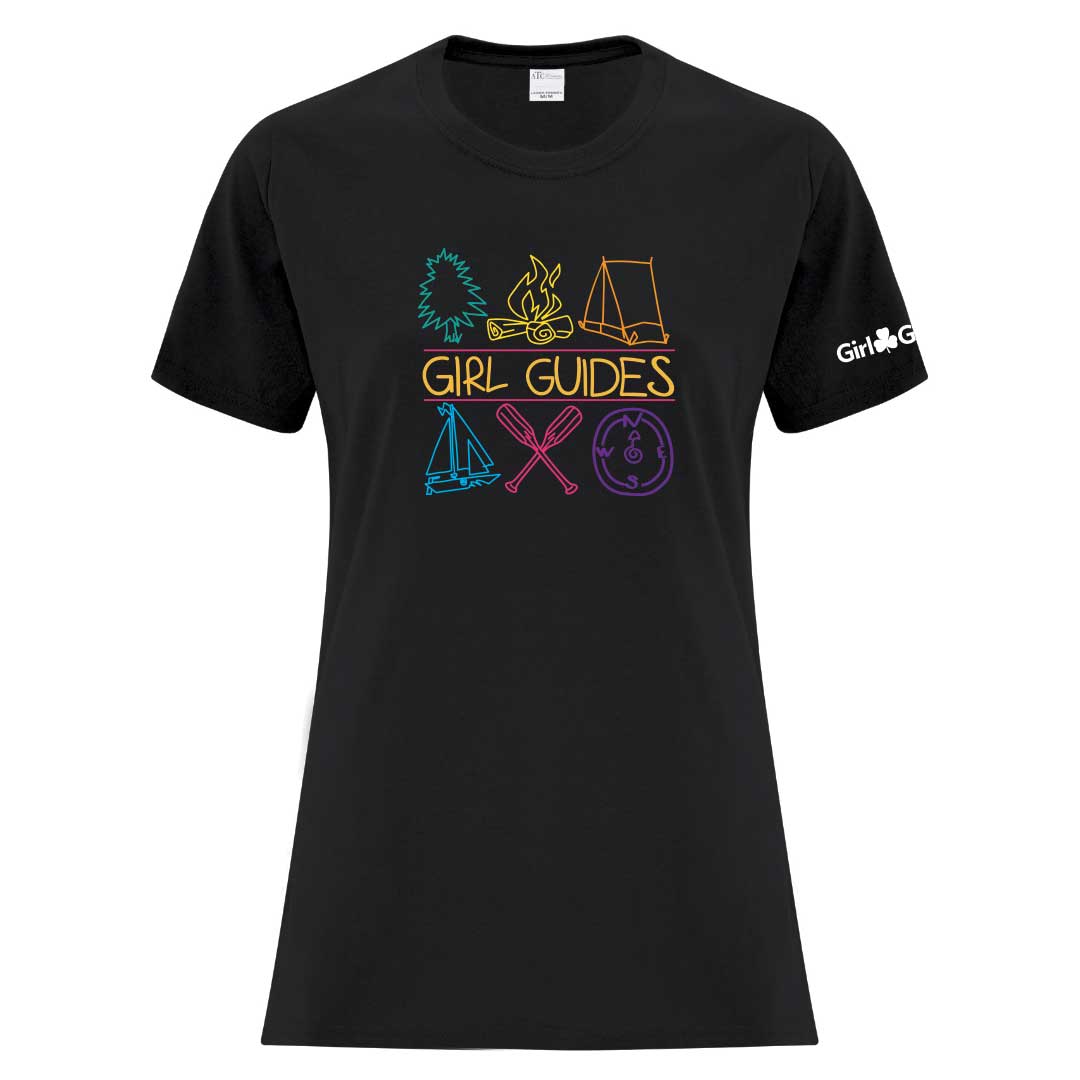 RETRO 1996 GIRL GUIDE ICON DESIGN - LADIES T SHIRT - BLACK - ATC1000L - ENGLISH