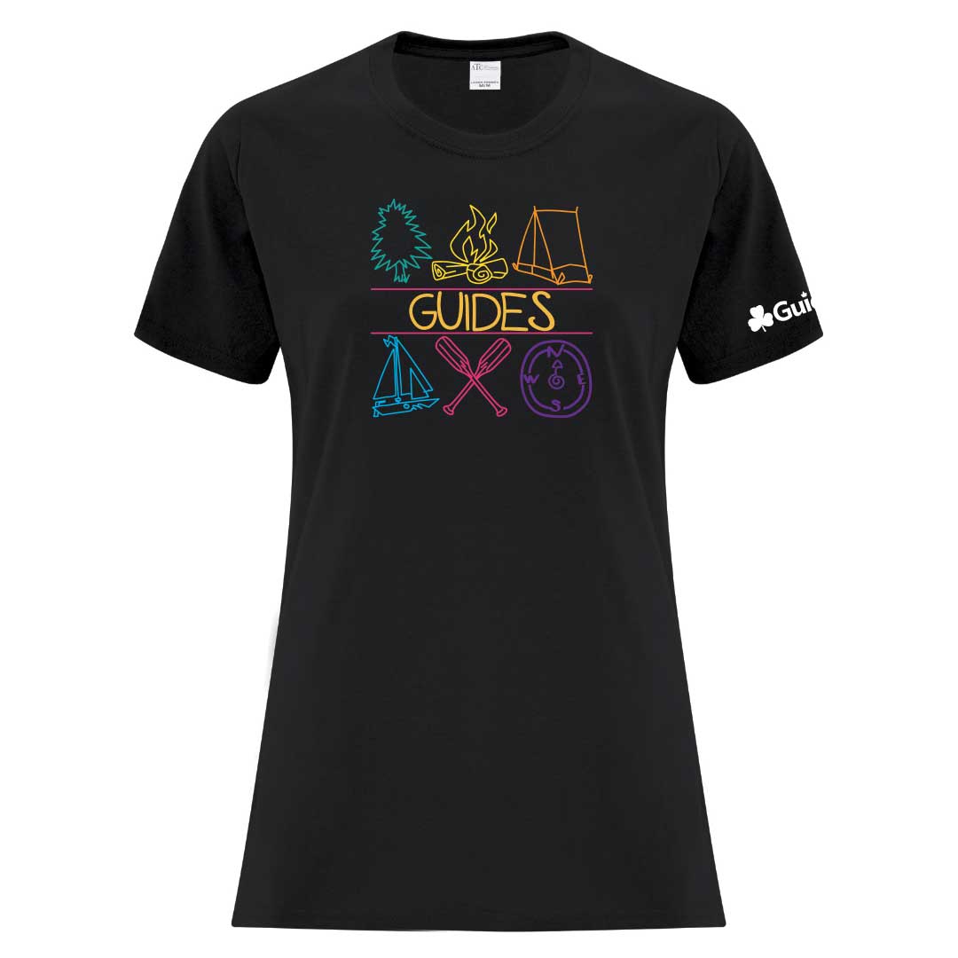 RETRO 1996 GIRL GUIDE ICON DESIGN - LADIES T SHIRT - BLACK - ATC1000L - FRENCH