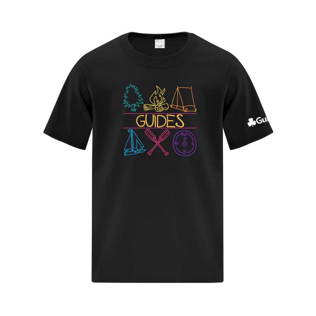 RETRO 1996 GIRL GUIDE ICON DESIGN - YOUTH  T SHIRT - BLACK - ATC1000Y - FRENCH