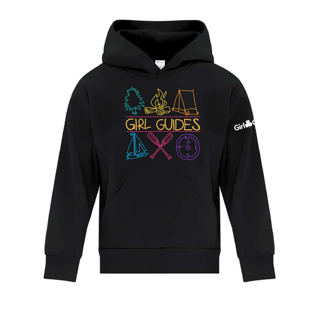 RETRO 1996 GIRL GUIDE ICON DESIGN - YOUTH HOODIE - BLACK - ATCY2500 - ENGLISH