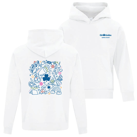 QC COUNCIL COLLAGE - YOUTH PULLOVER HOODIE - WHITE - ATCY2500 - ENGLISH